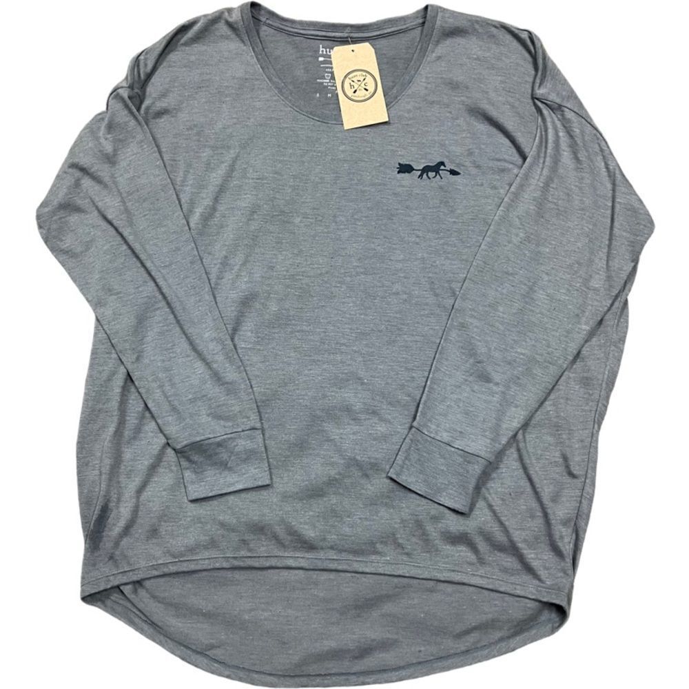 Coastal Equestrian Horse Girl HUNT CLUB Top Tee  Large Gray Barn Wear Athletic
